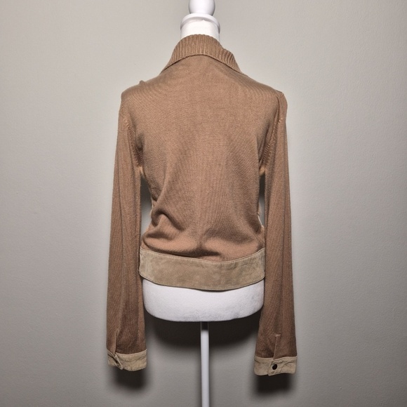 Bebe Vintage Leather Suede & Fur Y2K Collared Knit Bomber Downtown Fall Jacket L - Picture 5 of 9